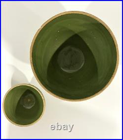 VINTAGE Yellow Ware McCoy Sunrise Pottery Green Glaze Bowls SET OF 2