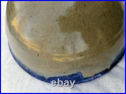VTG 1940s COBALT BLUE HAND CRAFTED GLAZED POTTERY ROUND BOWL INITIALED FARMHOUSE