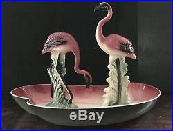 VTG 1952 MCM California Los Angeles Pottery Pink FLAMINGO POND With 2 Flamingos