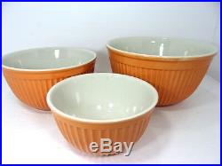 VTG 2003 Williams Sonoma Ribbed Ceramic Pottery Orange Nesting Mixing Bowls