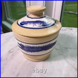 VTG 90s East Knoll Pottery Mochaware Sugar Bowl Creamer Set Seaweed Yellow Ware