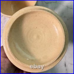 VTG 90s East Knoll Pottery Mochaware Sugar Bowl Creamer Set Seaweed Yellow Ware