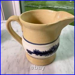VTG 90s East Knoll Pottery Mochaware Sugar Bowl Creamer Set Seaweed Yellow Ware