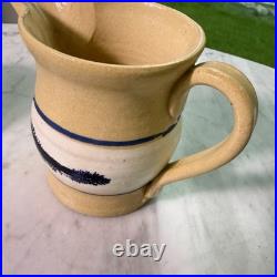 VTG 90s East Knoll Pottery Mochaware Sugar Bowl Creamer Set Seaweed Yellow Ware