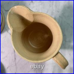 VTG 90s East Knoll Pottery Mochaware Sugar Bowl Creamer Set Seaweed Yellow Ware