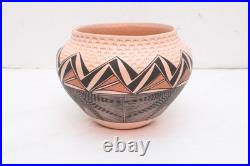 VTG Acoma Pueblo Pottery Signed Corrugated Pot Bowl Native American 7 Fine Line