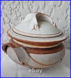 VTG Artisan Stoneware Pottery Tureen Lidded Serving Bowl Dish Signed