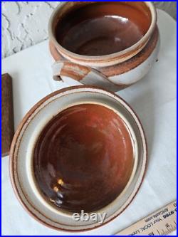 VTG Artisan Stoneware Pottery Tureen Lidded Serving Bowl Dish Signed