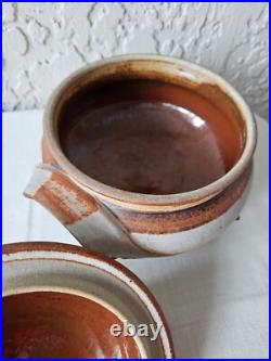 VTG Artisan Stoneware Pottery Tureen Lidded Serving Bowl Dish Signed