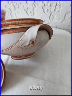 VTG Artisan Stoneware Pottery Tureen Lidded Serving Bowl Dish Signed