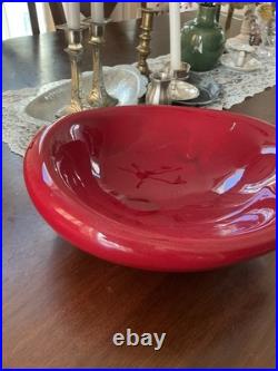 VTG Arvi Tynys Stonelain Ceramic Bowl 11 Mid Century Crimson Red Art Pottery