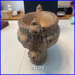 VTG Baroque Footed Bowl Crackle Finish Pottery Look Centerpiece 15.5x 8.5 T