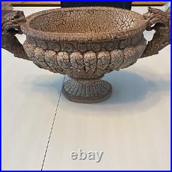 VTG Baroque Footed Bowl Crackle Finish Pottery Look Centerpiece 15.5x 8.5 T