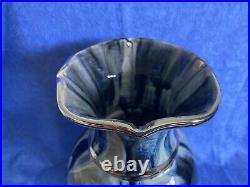 VTG CA Prison Art Vase Blue Silver Trim Large 2009 Inmate Signed CA Pottery
