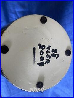 VTG CA Prison Art Vase Blue Silver Trim Large 2009 Inmate Signed CA Pottery