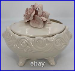 VTG Ceramiche Ceramics Hand Made Artisan Flower Topped Covered Trinket Box