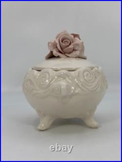 VTG Ceramiche Ceramics Hand Made Artisan Flower Topped Covered Trinket Box