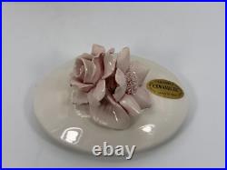 VTG Ceramiche Ceramics Hand Made Artisan Flower Topped Covered Trinket Box