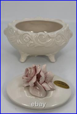 VTG Ceramiche Ceramics Hand Made Artisan Flower Topped Covered Trinket Box