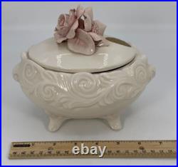 VTG Ceramiche Ceramics Hand Made Artisan Flower Topped Covered Trinket Box