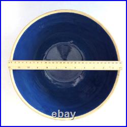 VTG Clay City Pottery Large Mixing Blue Bowl Scalloped USA Stonewear Bread 12