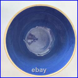 VTG Clay City Pottery Large Mixing Blue Bowl Scalloped USA Stonewear Bread 12