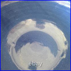 VTG Clay City Pottery Large Mixing Blue Bowl Scalloped USA Stonewear Bread 12