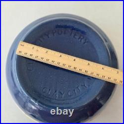 VTG Clay City Pottery Large Mixing Blue Bowl Scalloped USA Stonewear Bread 12