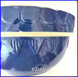VTG Clay City Pottery Large Mixing Blue Bowl Scalloped USA Stonewear Bread 12
