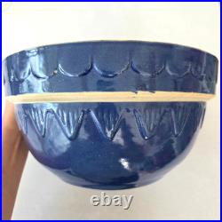 VTG Clay City Pottery Large Mixing Blue Bowl Scalloped USA Stonewear Bread 12