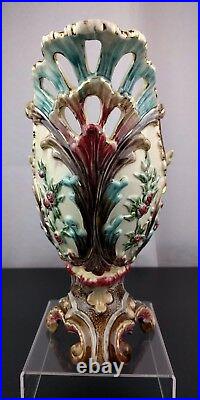 VTG Early Eichwald Majolica Bird Figure Bowl Dish Art Peacock Urn Vase Prop
