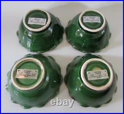VTG France Green Barbotine Fluted Berry Bowls Set of 4