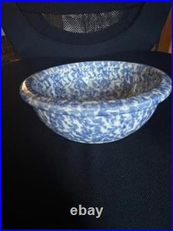 VTG Gerald E Henn Roseville OH Pottery Blue Sponge-ware 6 Cereal Bowls Set Of 6