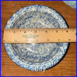 VTG Gerald E Henn Roseville OH Pottery Blue Sponge-ware 6 Cereal Bowls Set Of 6
