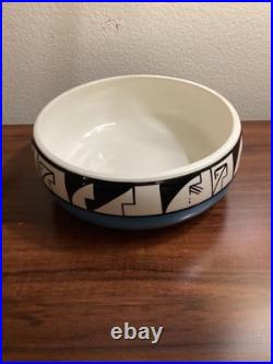 VTG Handmade Lrg Native American Pottery Bowl Ute Mtn Signed Black, White, Blue