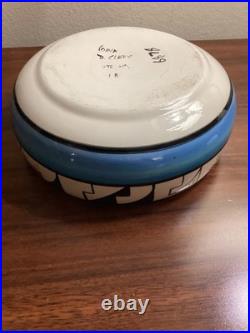 VTG Handmade Lrg Native American Pottery Bowl Ute Mtn Signed Black, White, Blue