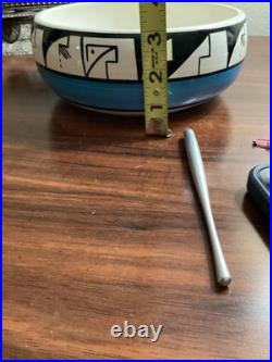 VTG Handmade Lrg Native American Pottery Bowl Ute Mtn Signed Black, White, Blue