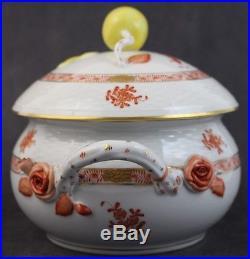 VTG Herend Hungary Small Round Covered Vegetable Bowl in Chinese Bouquet Rust
