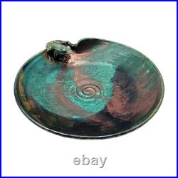 VTG Joy Imai Studio Pottery Frog Bowl 11 Iridescent Copper Green Signed