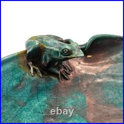 VTG Joy Imai Studio Pottery Frog Bowl 11 Iridescent Copper Green Signed