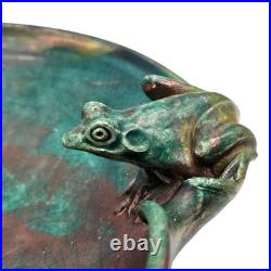 VTG Joy Imai Studio Pottery Frog Bowl 11 Iridescent Copper Green Signed