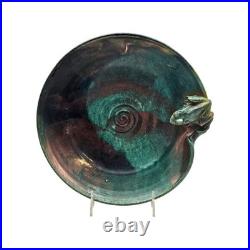 VTG Joy Imai Studio Pottery Frog Bowl 11 Iridescent Copper Green Signed