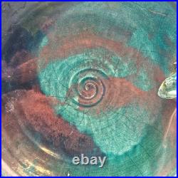 VTG Joy Imai Studio Pottery Frog Bowl 11 Iridescent Copper Green Signed