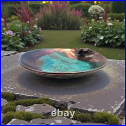 VTG Joy Imai Studio Pottery Low Bowl 9 Iridescent Copper Turquoise Signed