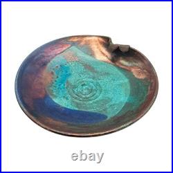 VTG Joy Imai Studio Pottery Low Bowl 9 Iridescent Copper Turquoise Signed