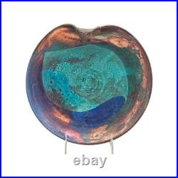 VTG Joy Imai Studio Pottery Low Bowl 9 Iridescent Copper Turquoise Signed