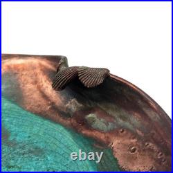VTG Joy Imai Studio Pottery Low Bowl 9 Iridescent Copper Turquoise Signed
