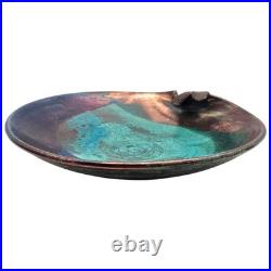 VTG Joy Imai Studio Pottery Low Bowl 9 Iridescent Copper Turquoise Signed