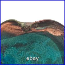 VTG Joy Imai Studio Pottery Low Bowl 9 Iridescent Copper Turquoise Signed