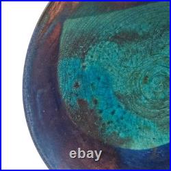 VTG Joy Imai Studio Pottery Low Bowl 9 Iridescent Copper Turquoise Signed